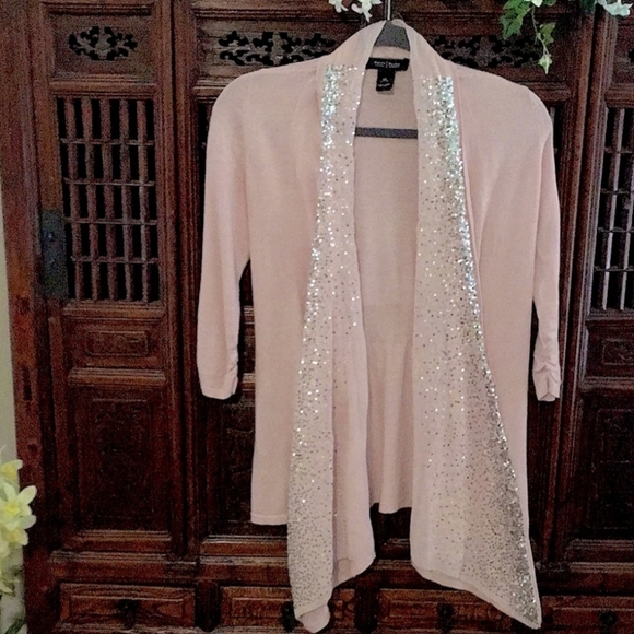 White House Black Market Sweaters Light Pink Glitter Cardigan